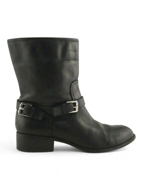 Lauren Ralph Lauren Women's Mesi Ankle Boots Leather Buckle Zip Moto Black 6B